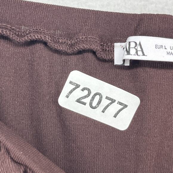 ZARA Skirt L Pleated Asymmetric Hem Elastic Waist Midi Swing Lined Brown - Picture 12 of 12